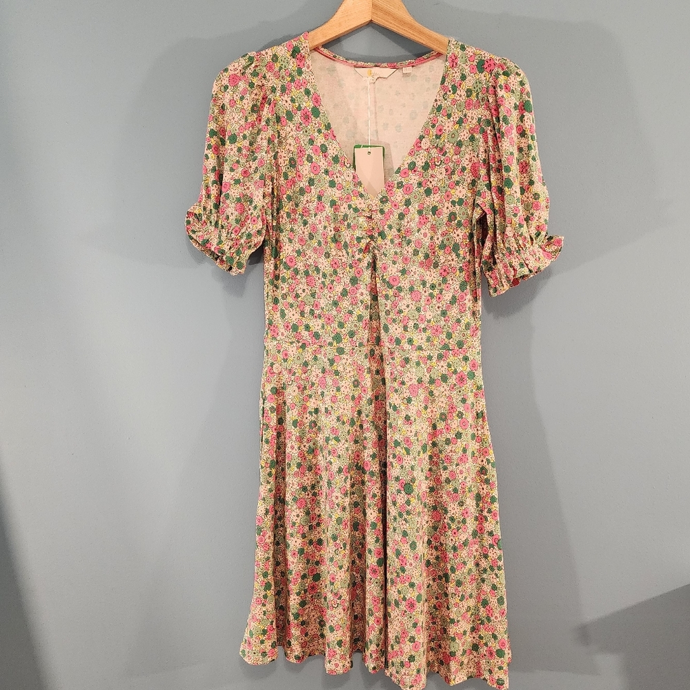 Boden Puff Sleeve Ditsy Floral Dress Size 2